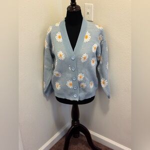 Pastel Blue Daisy Knit Cardigan